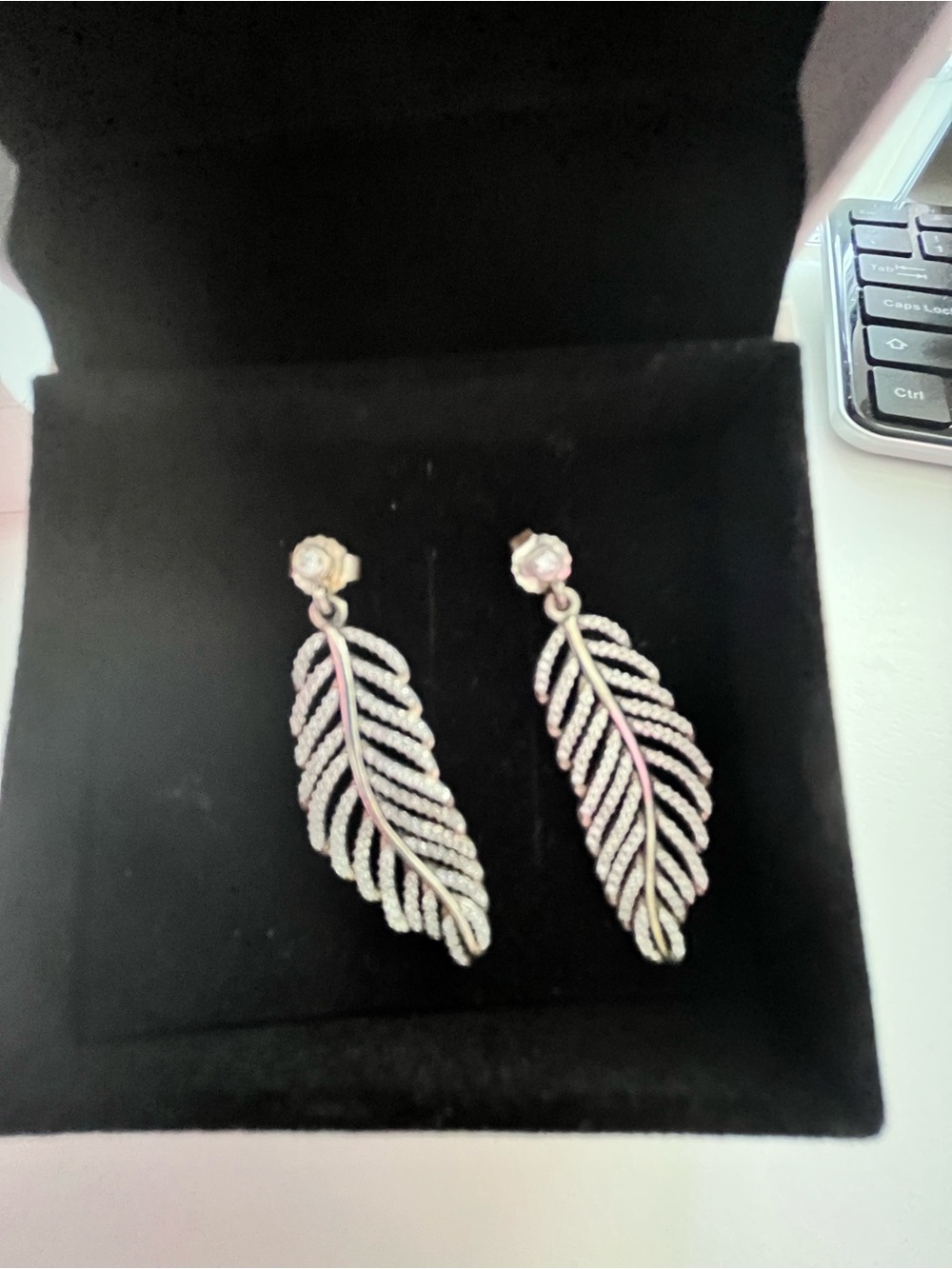 Pandora Silver Leaf Drop Earrings with Crystal Studs